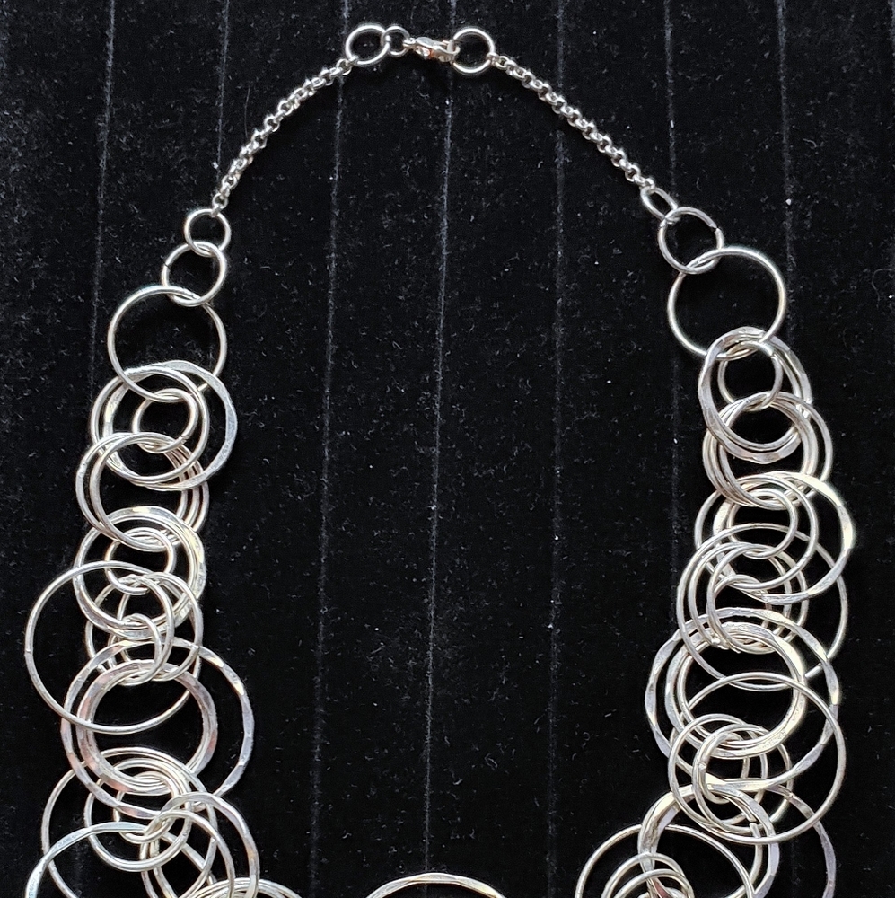 Silver Metal Circle Clusters Statement Necklace - image 3
